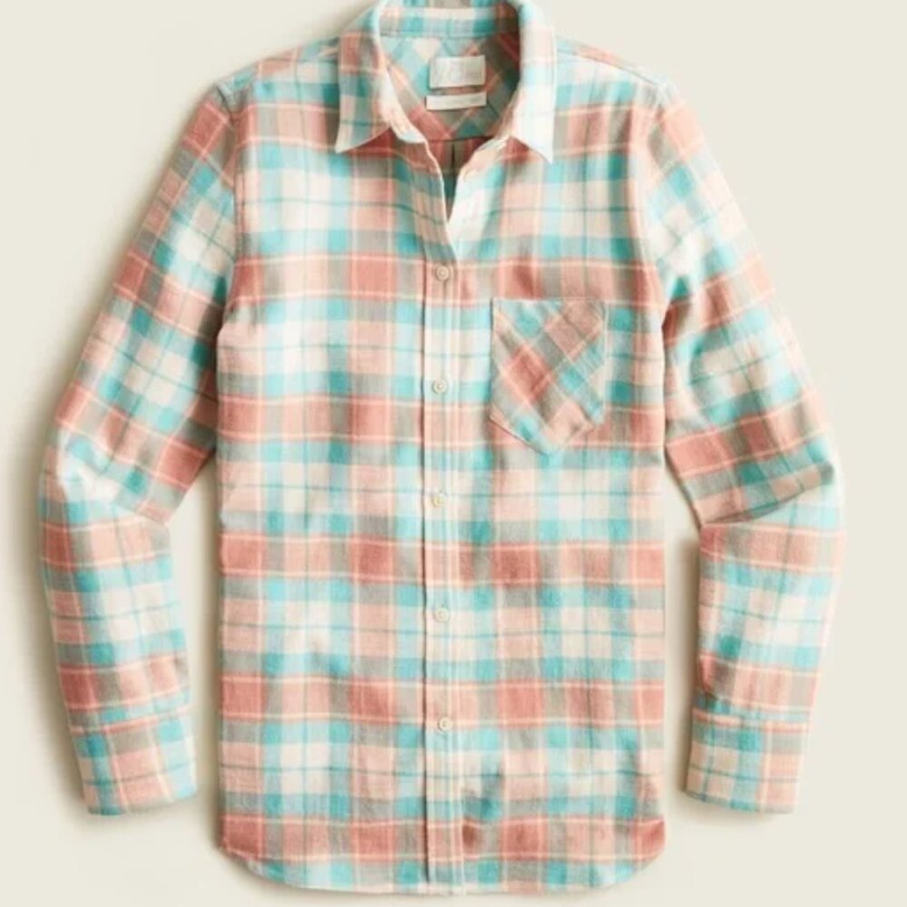 J.Crew Classic Fit Shirt in Blush Plaid Flannel, Size 10